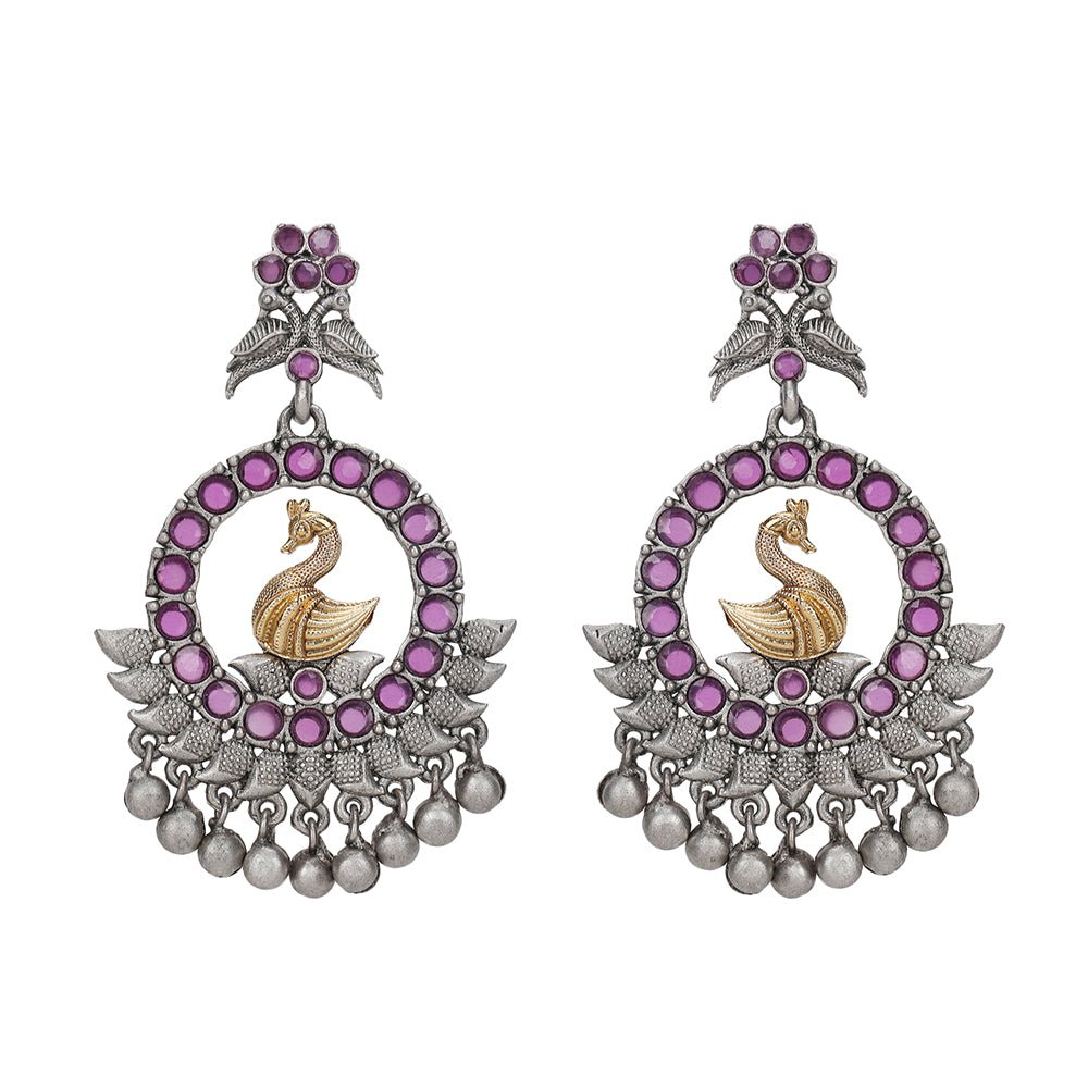 Elegant Silver - Plated Chandbaali Earrings with Intricate Design - Auraa Trends - Chandbali - Buy Chandbali Earrings Design