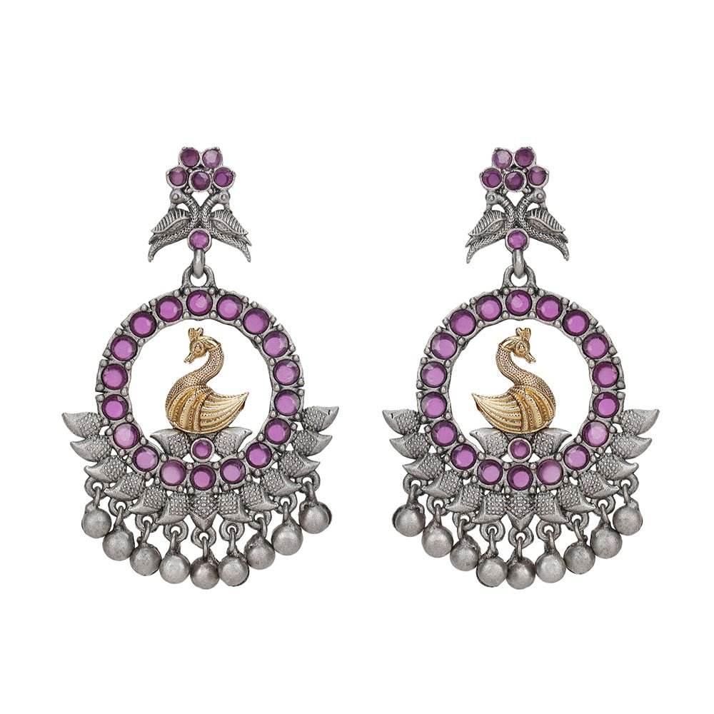 Elegant Silver-Plated Chandbaali Earrings with Intricate Design - Auraa Trends