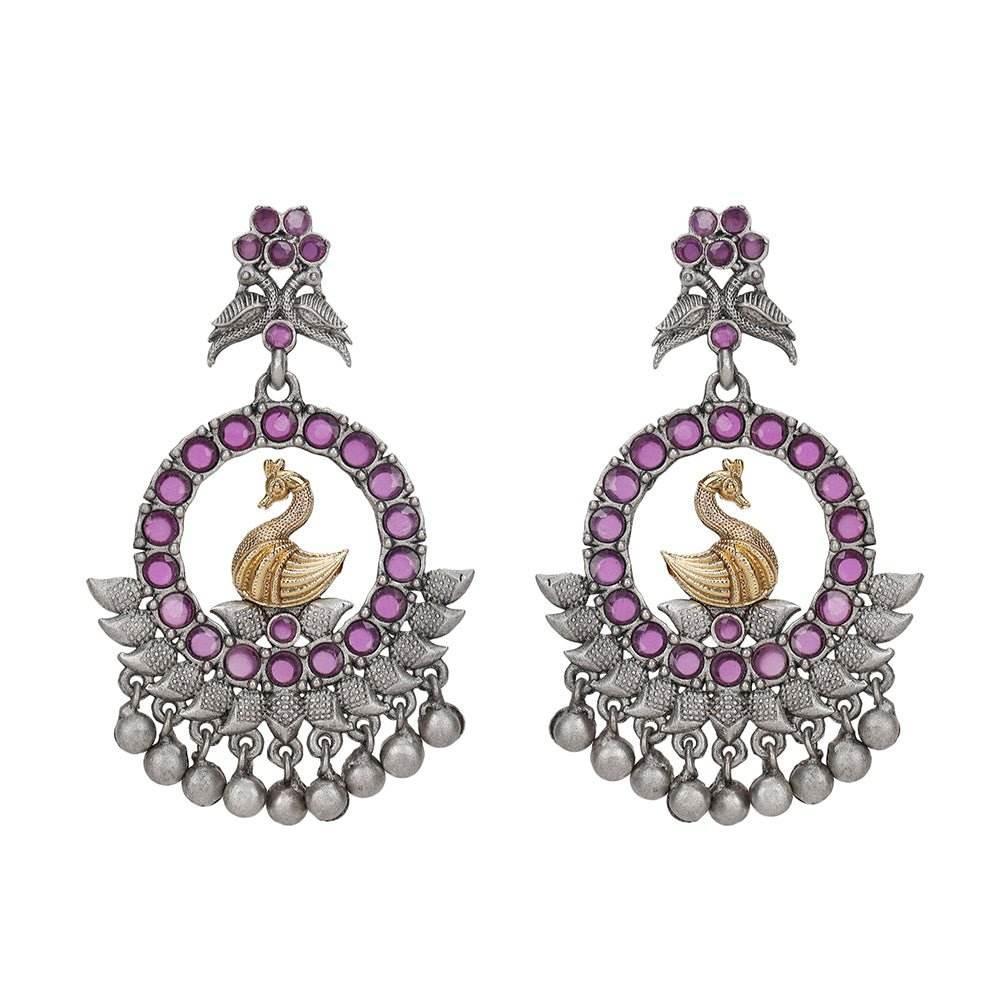 Elegant Silver-Plated Chandbaali Earrings with Intricate Design - Auraa Trends