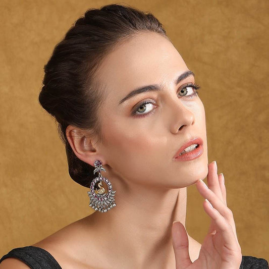 Elegant Silver-Plated Chandbaali Earrings with Intricate Design - Auraa Trends