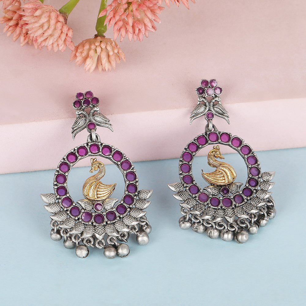 Elegant Silver - Plated Chandbaali Earrings with Intricate Design - Auraa Trends - Chandbali - Buy Chandbali Earrings Design
