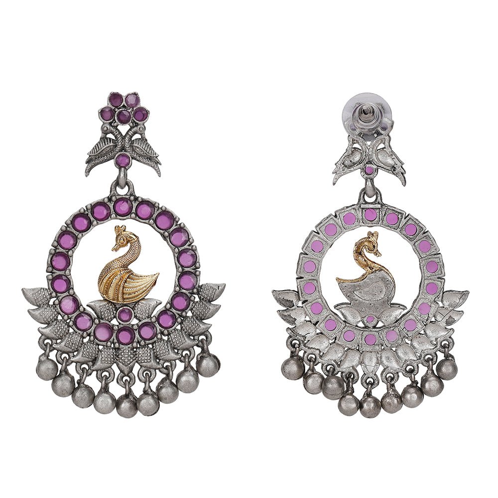 Elegant Silver - Plated Chandbaali Earrings with Intricate Design - Auraa Trends - Chandbali - Buy Chandbali Earrings Design