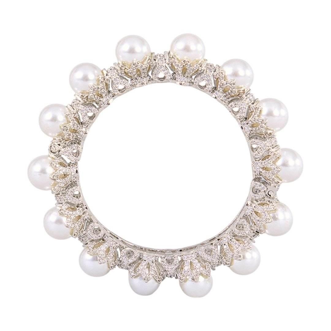 Elegant Silver-Toned Pearl Embellished Designer Bangle for Women - Auraa Trends