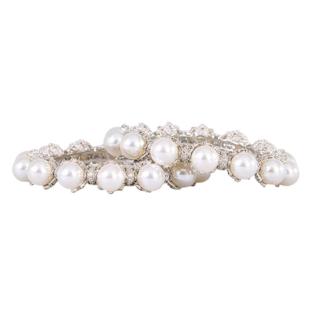 Elegant Silver-Toned Pearl Embellished Designer Bangle for Women - Auraa Trends