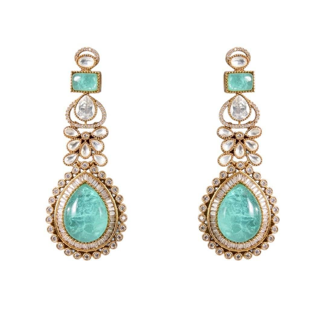 Elegant Turquoise and Pearl Choker Necklace with Matching Earrings for Bridal and Festive Looks - Auraa Trends
