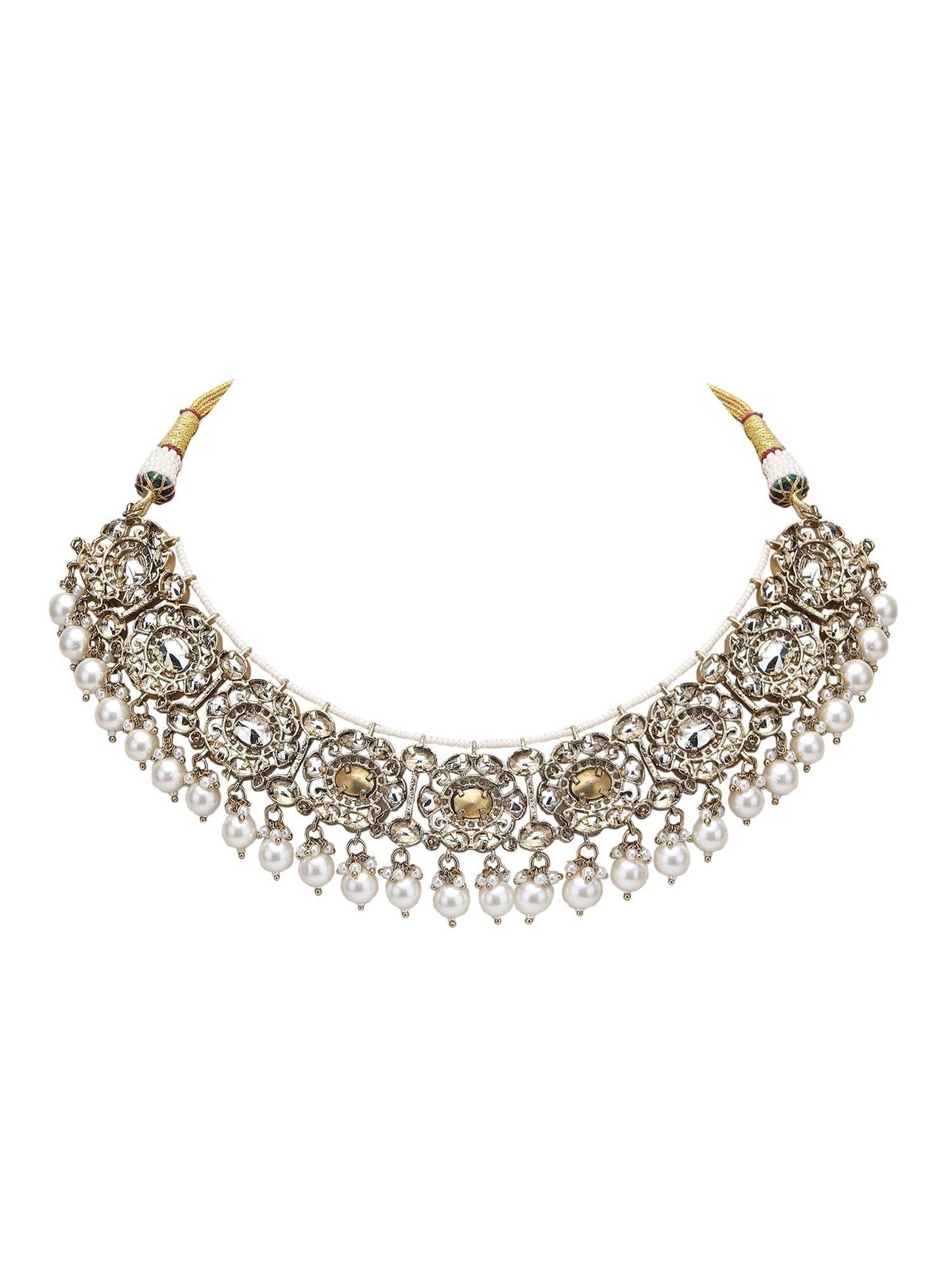 Elegant White Contemporary Choker Necklace and Earrings Set - Auraa Trends