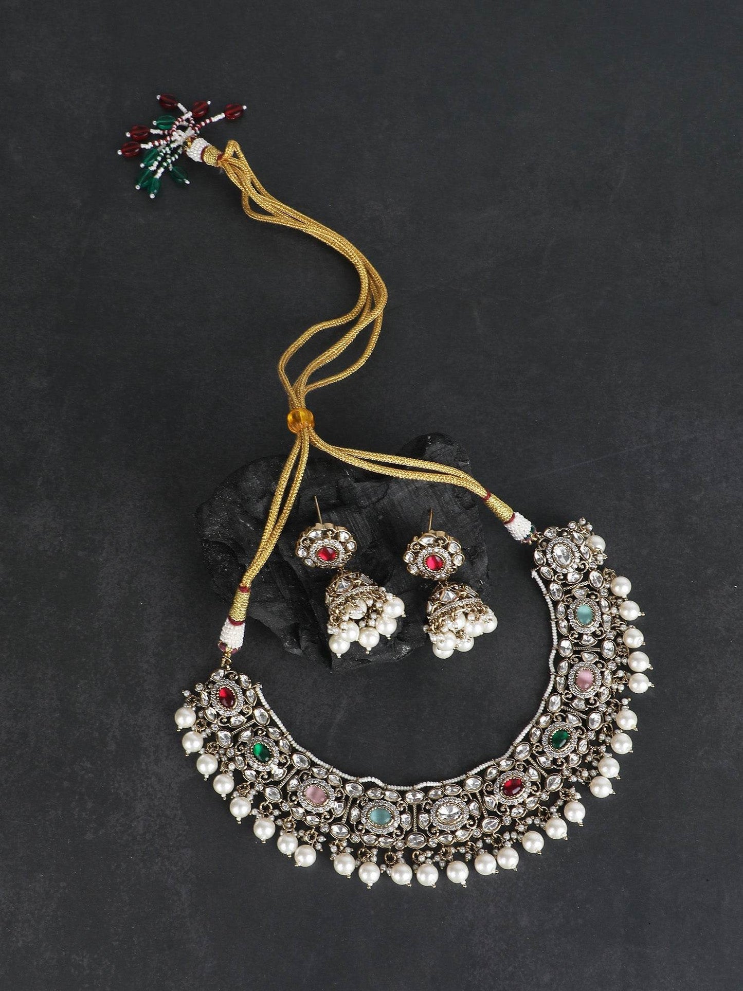 Elegant White Contemporary Choker Necklace and Earrings Set - Auraa Trends