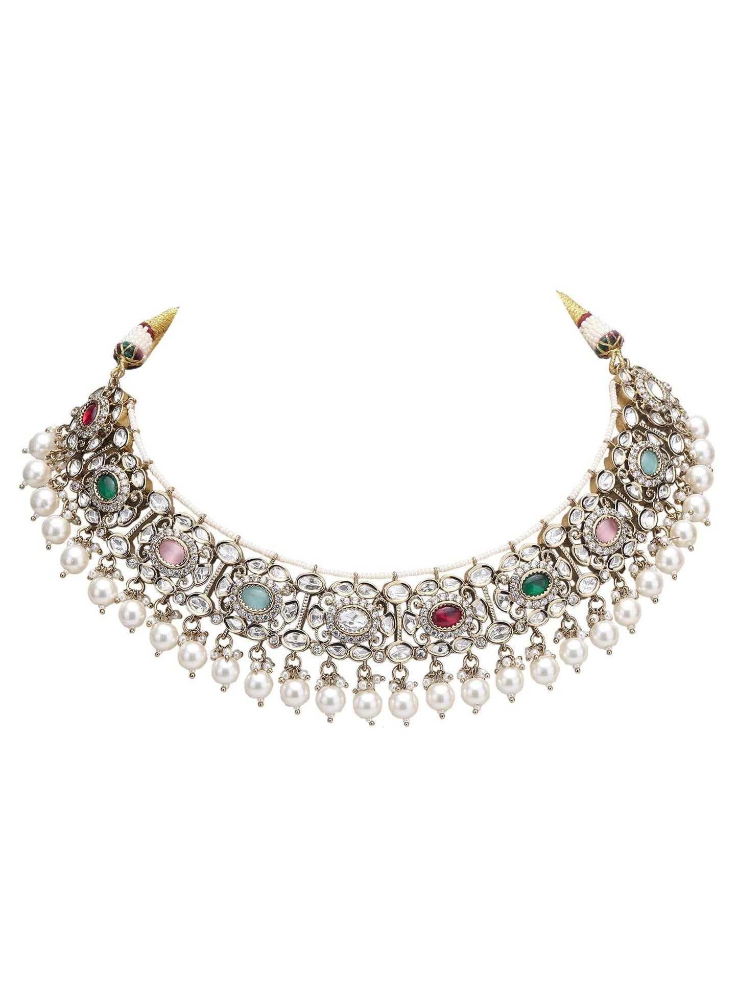 Elegant White Contemporary Choker Necklace and Earrings Set - Auraa Trends