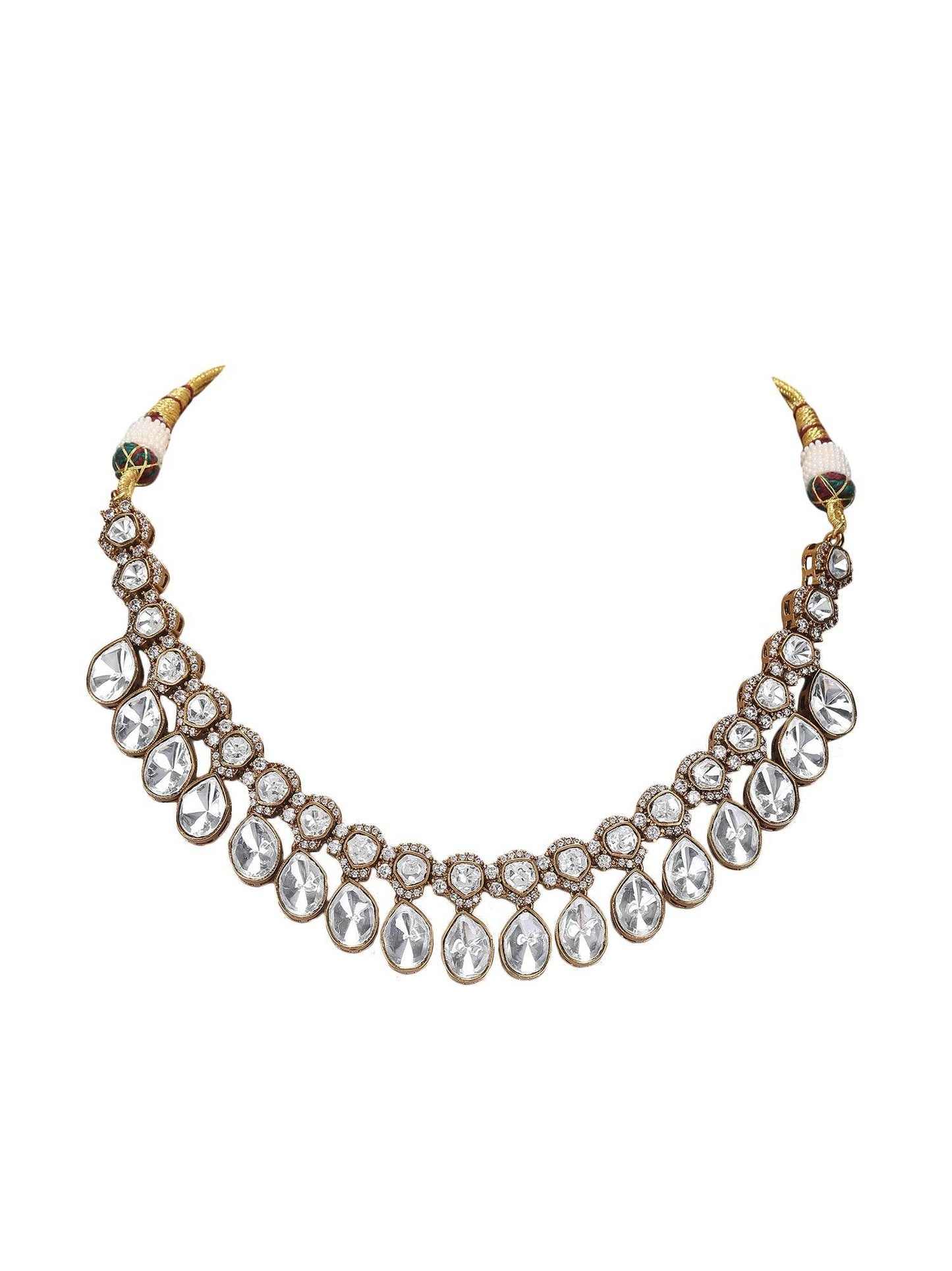 Elegant White Polki Choker Necklace Set - Auraa Trends