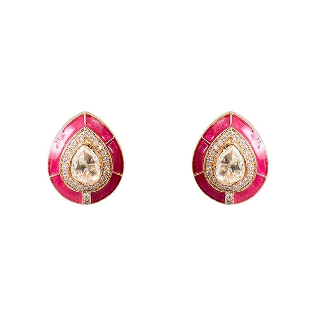 Elegantly Ruby Red Stud Earrings with Gold and Crystal Accents - Auraa Trends