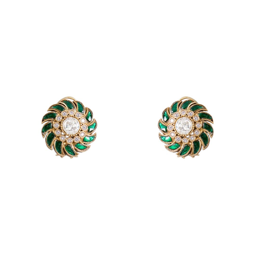 Emerald and CZ Bold Spiral Choker Necklace Set with Stud Earrings - Auraa Trends - Choker - Emerald choker necklace, spiral