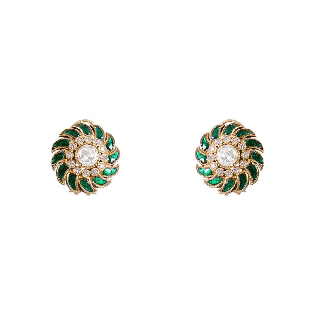 Emerald and CZ Bold Spiral Choker Necklace Set with Stud Earrings - Auraa Trends