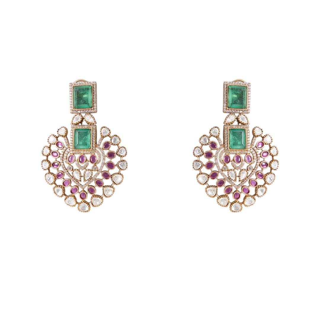 Emerald and Ruby Kundan Heart Pendant Choker Set - Auraa Trends