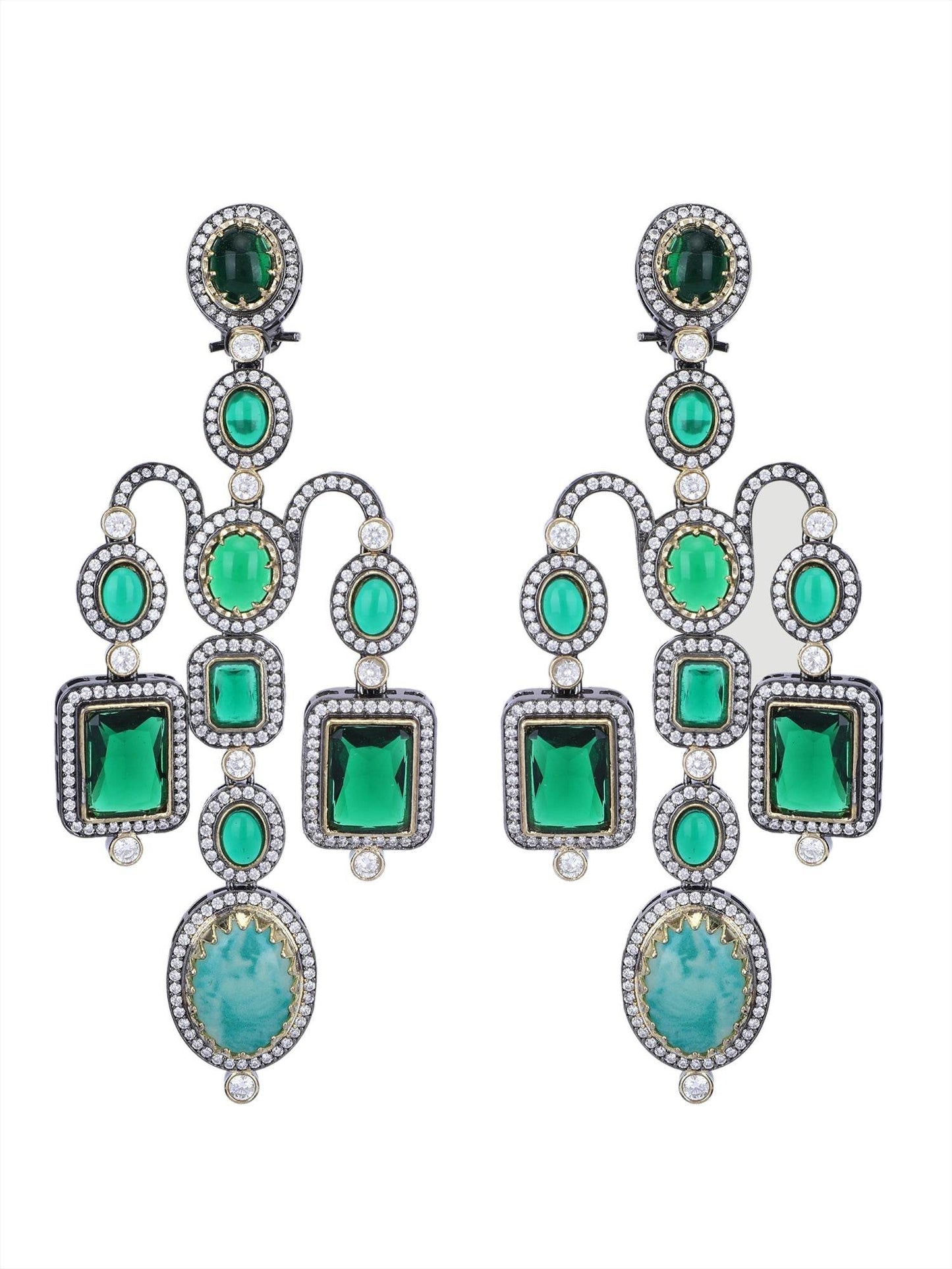 Emerald Green Chandelier Earrings with Moissanite Accents - Auraa Trends