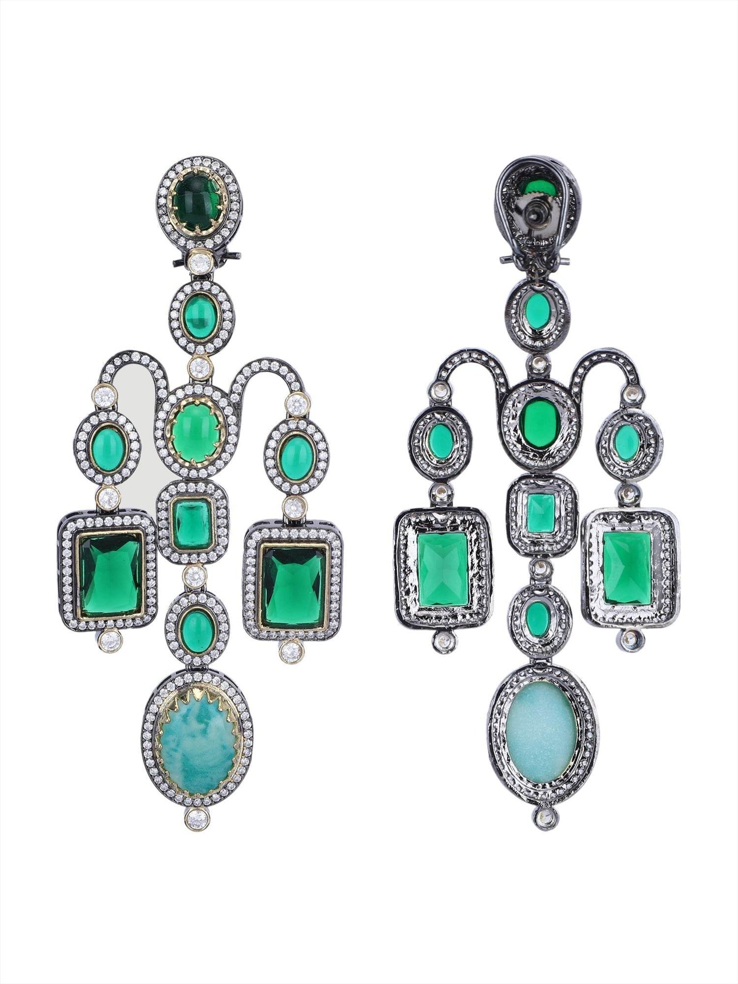 Emerald Green Chandelier Earrings with Moissanite Accents - Auraa Trends