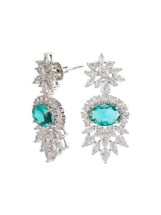 Emerald Green & Diamond Look Necklace and Earrings Set - Auraa Trends