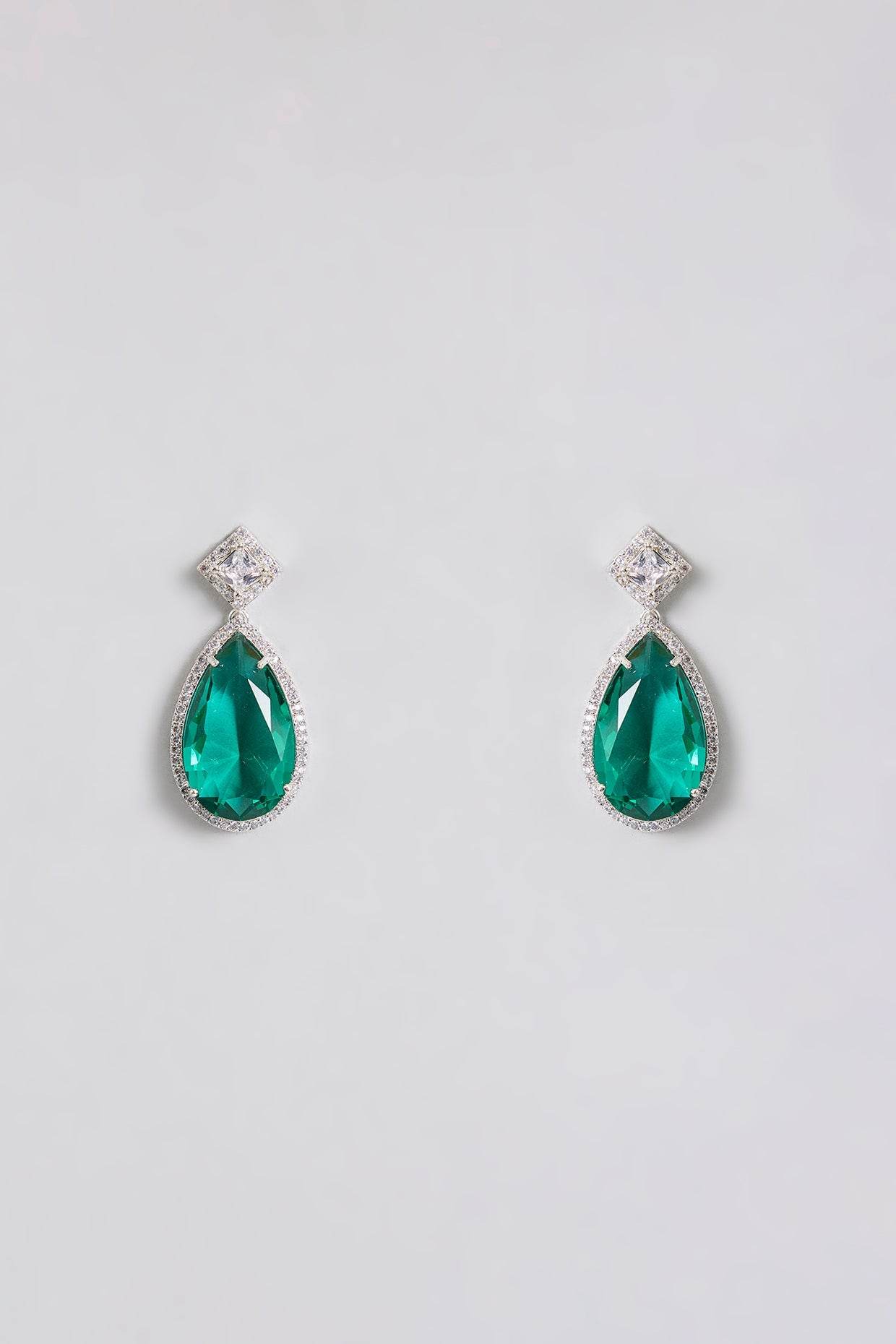 Emerald Green Drop Diamond Necklace with Earrings - Auraa Trends