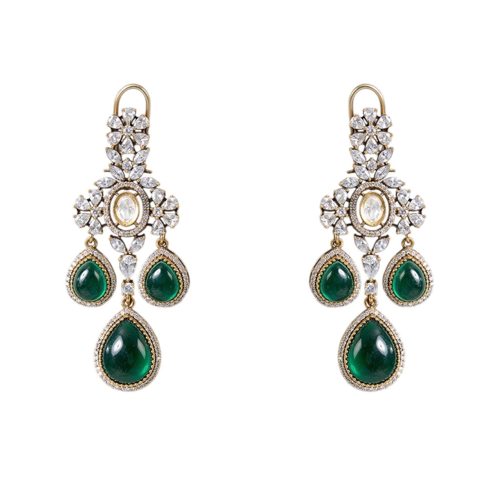 Emerald Green Kundan Choker Necklace Set with Drop Earrings for Bridal & Festive Wear - Auraa Trends