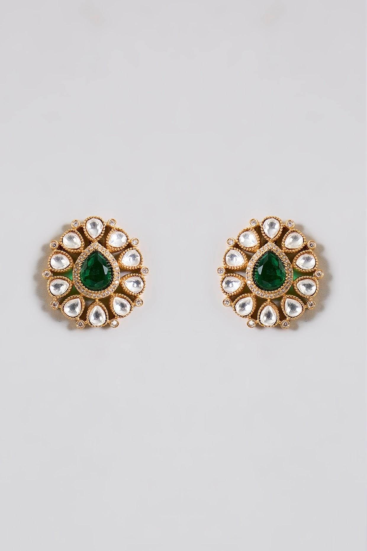 Emerald Green Kundan Choker Set with Pearl Drops - Auraa Trends