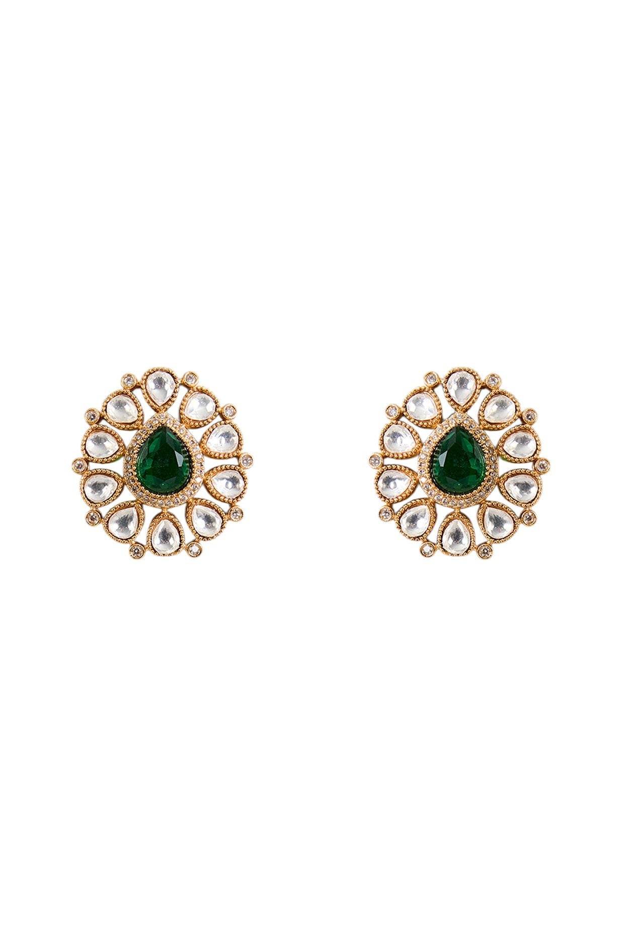 Emerald Green Kundan Choker Set with Pearl Drops - Auraa Trends