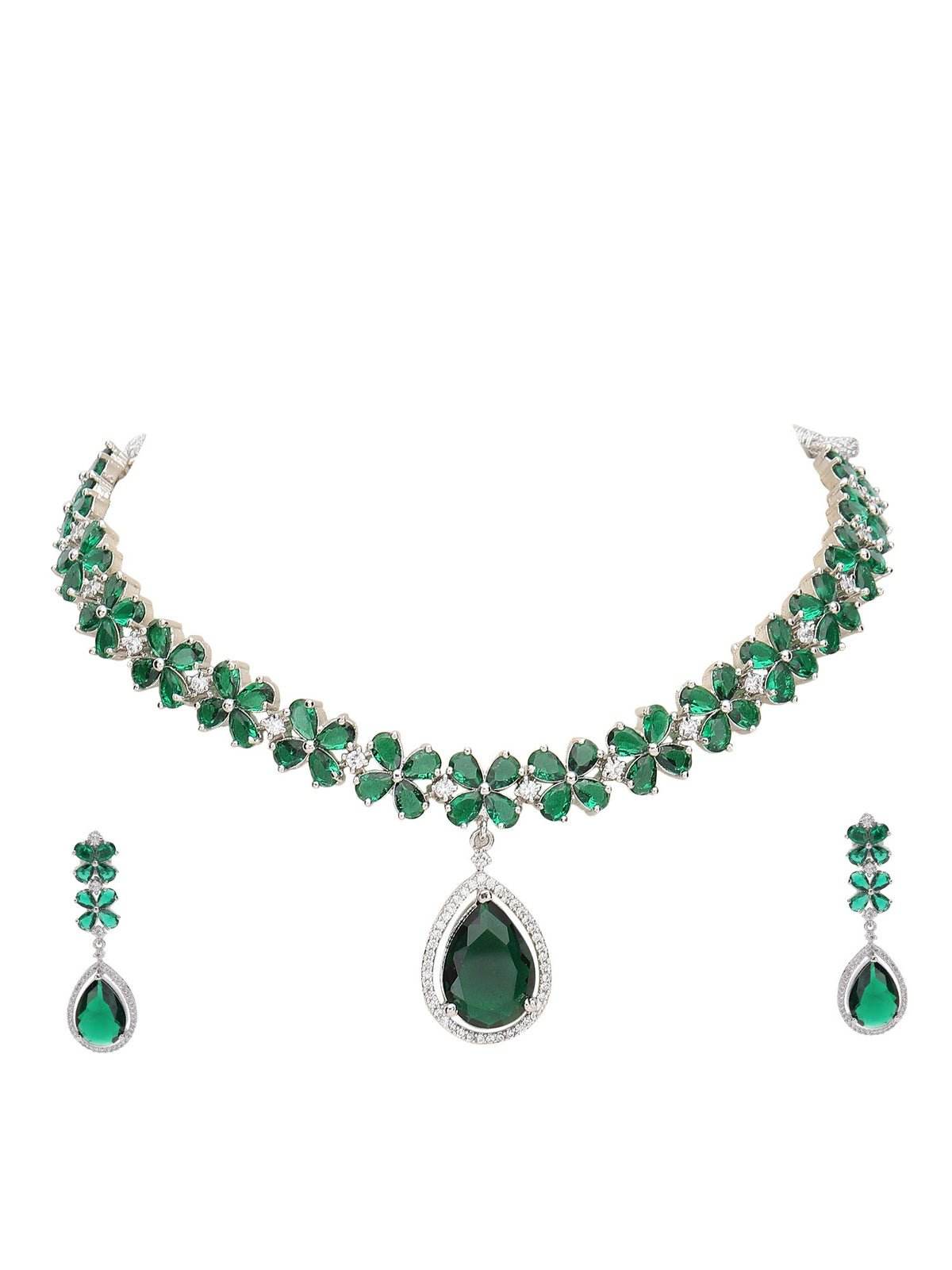 Emerald Necklace Set with Earrings - Auraa Trends