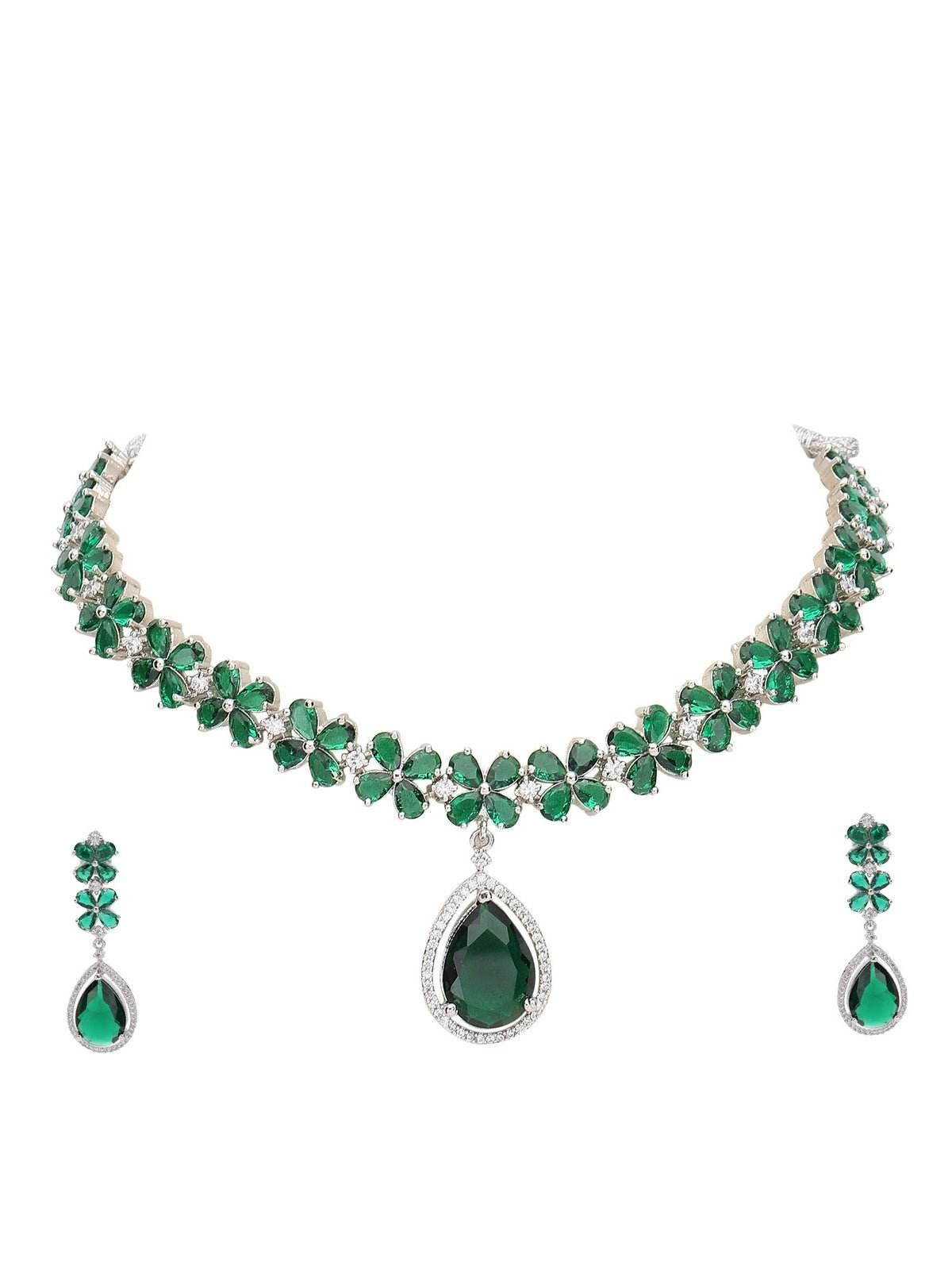 Emerald Necklace Set with Earrings - Auraa Trends
