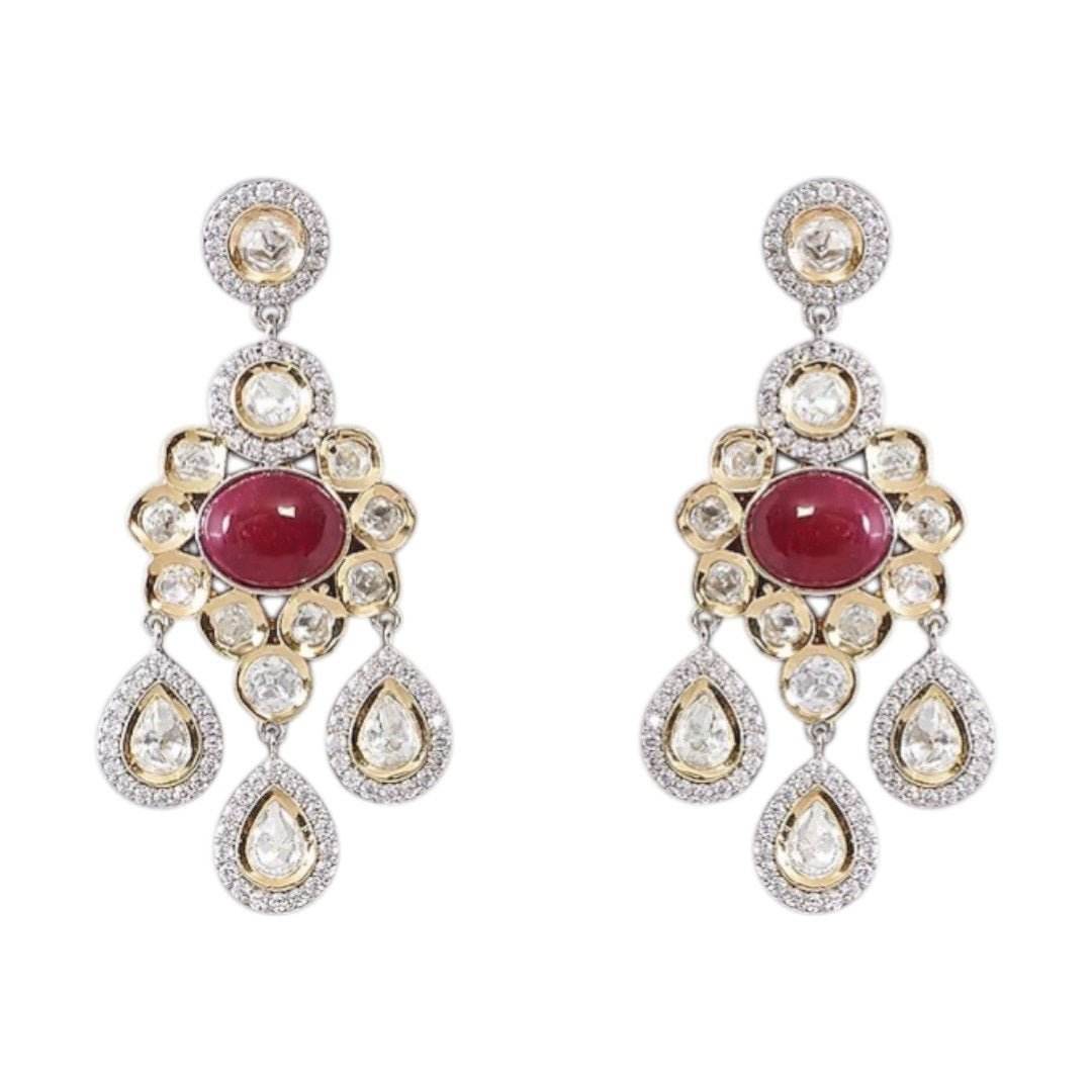 Enamel Peacock Kundan Statement Earrings - Auraa Trends