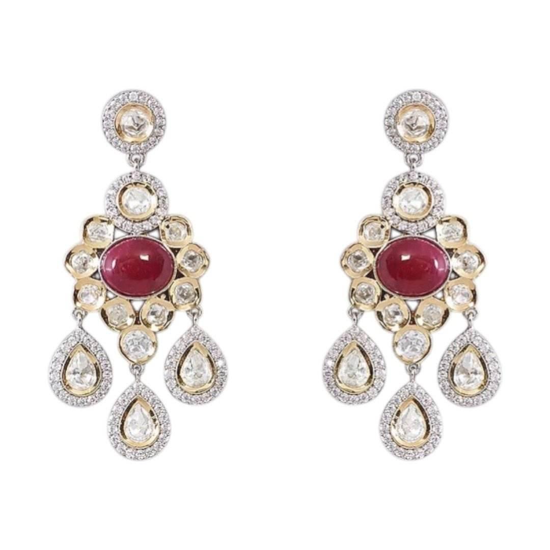 Enamel Peacock Kundan Statement Earrings - Auraa Trends
