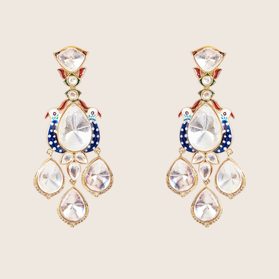 Enamel Peacock Kundan Statement Earrings - Auraa Trends - Earrings - - Auraa Trends - Celebrate Heritage – Adorn the Art of Royal Elegance!"