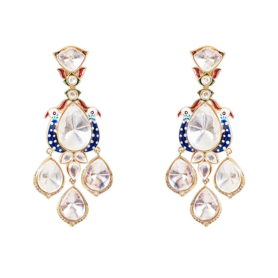 Enamel Peacock Kundan Statement Earrings - Auraa Trends - Earrings - - Auraa Trends - Celebrate Heritage – Adorn the Art of Royal Elegance!"