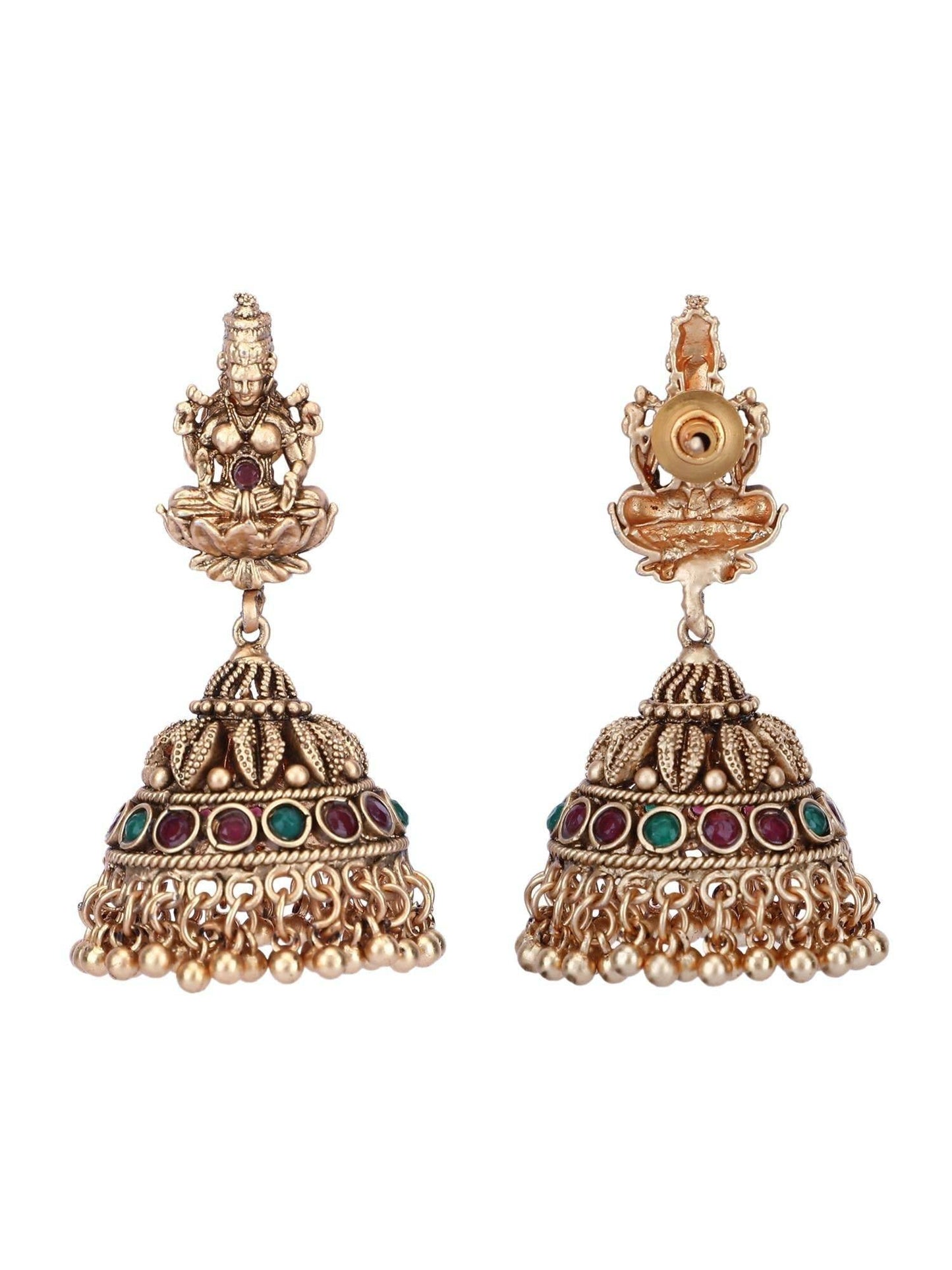 Enchanting 22KT Gold Plated Kundan Red and Green Necklace Set - Auraa Trends