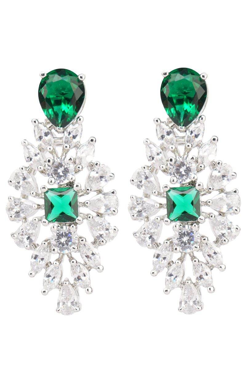 Enchanting Rhodium Finish Green Necklace Set - Auraa Trends