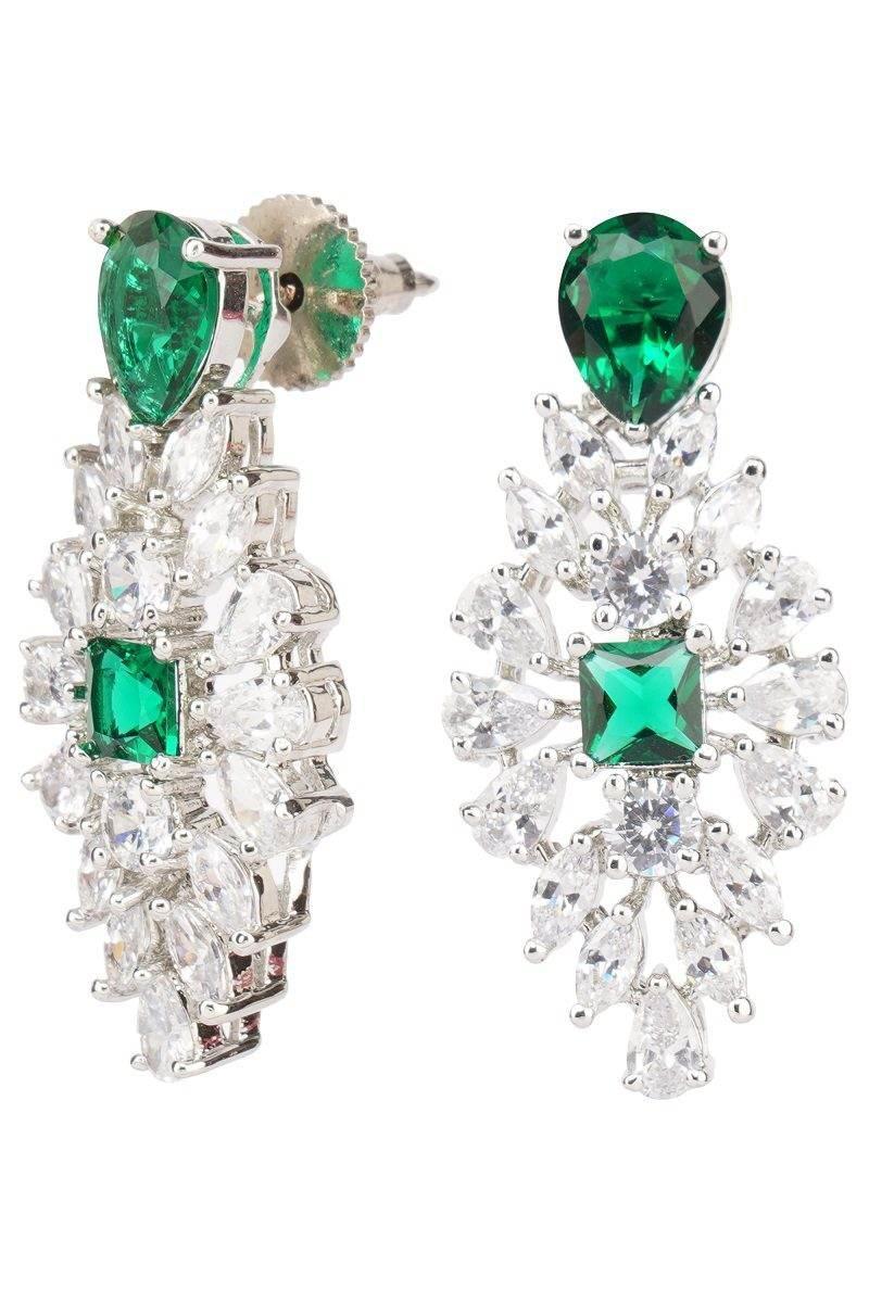 Enchanting Rhodium Finish Green Necklace Set - Auraa Trends