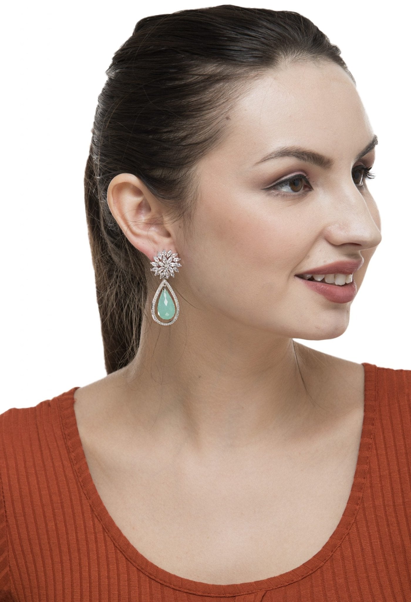 Exquisite Diamante Drop Earrings with Aqua Teardrop - Auraa Trends - Drop - Earring Earrings Exclusive Sale