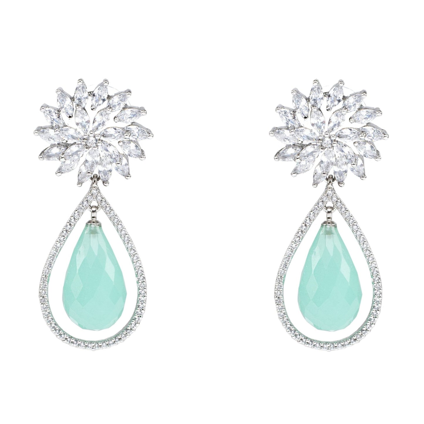 Exquisite Diamante Drop Earrings with Aqua Teardrop - Auraa Trends - Drop - Earring Earrings Exclusive Sale