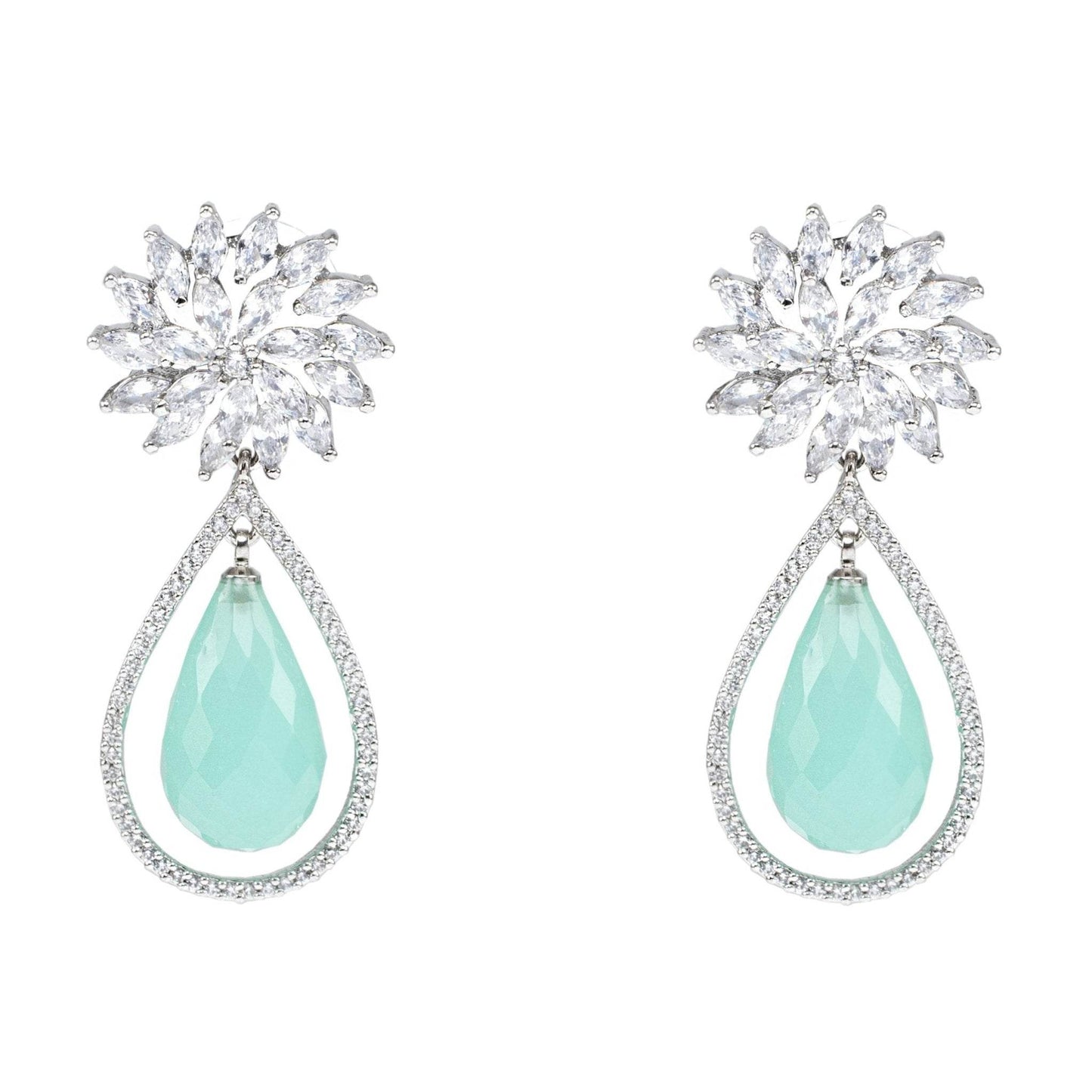 Exquisite Diamante Drop Earrings with Aqua Teardrop - Auraa Trends