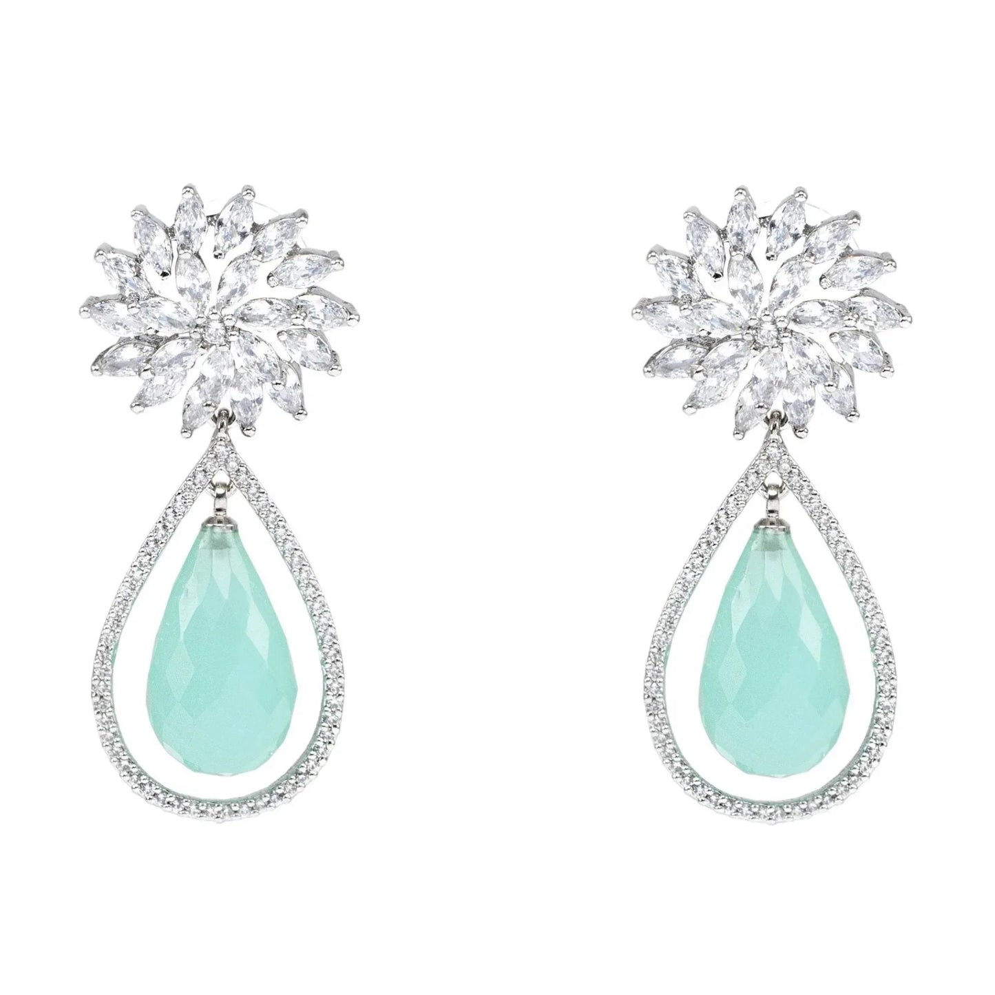 Exquisite Diamante Drop Earrings with Aqua Teardrop - Auraa Trends
