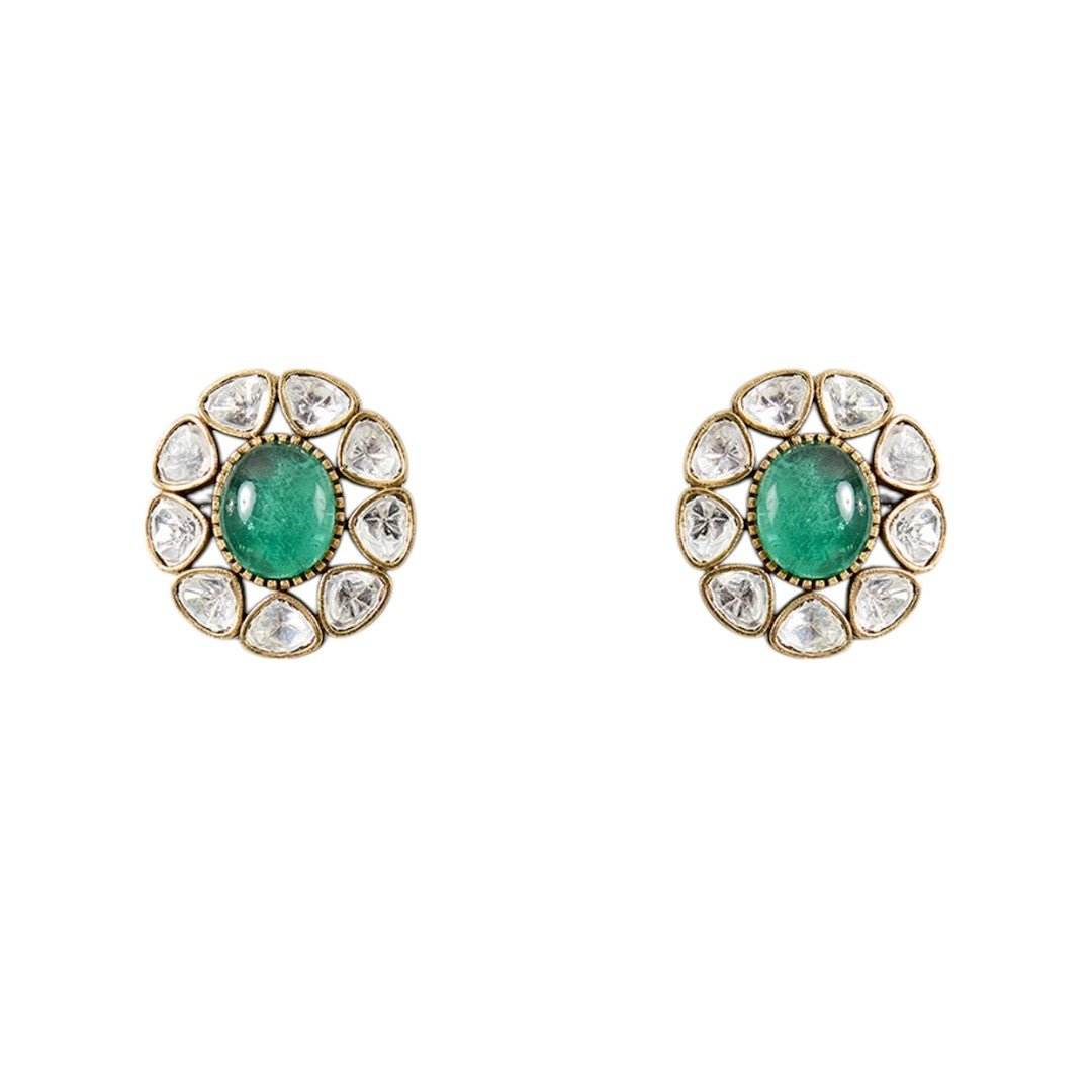 Exquisite Double-Layer Kundan Necklace Set with Emerald Pendant - Auraa Trends