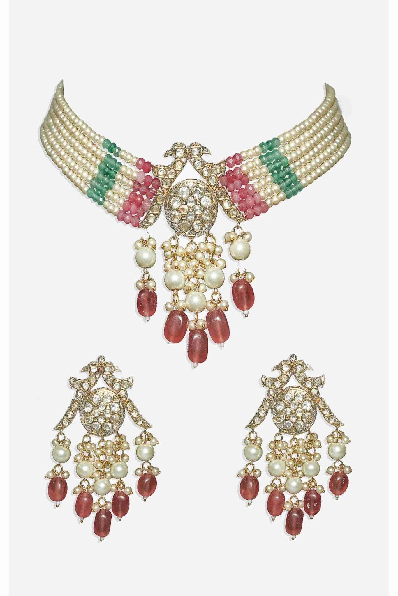 Exquisite Gold Plated Kundan Necklace Set - Auraa Trends