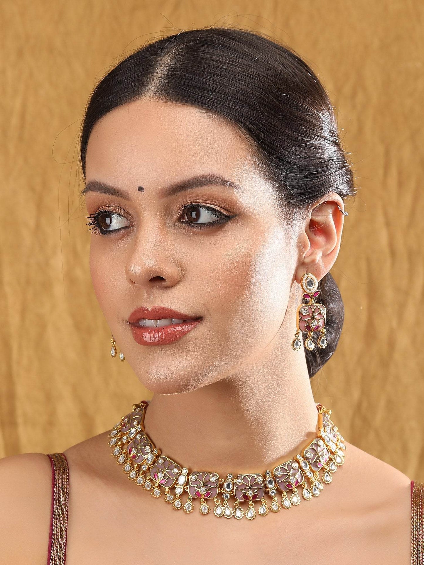 Exquisite Gold-Plated Kundan-Polki Choker Necklace Set - Auraa Trends