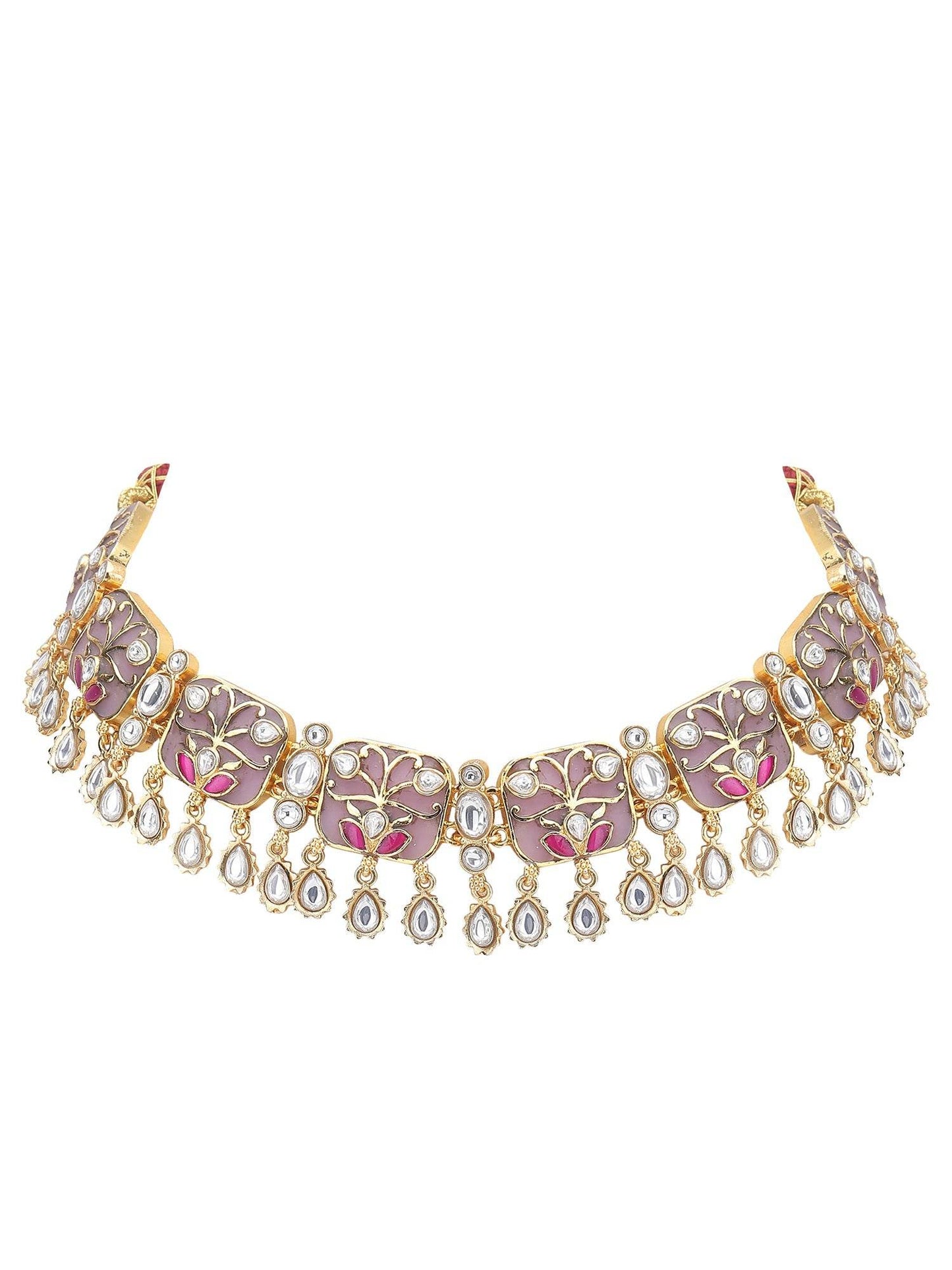 Exquisite Gold-Plated Kundan-Polki Choker Necklace Set - Auraa Trends
