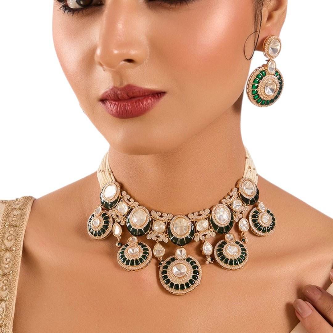 Exquisite Green and Gold Accent Bridal Jewelry Set - Auraa Trends