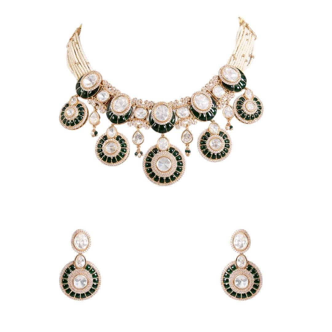 Exquisite Green and Gold Accent Bridal Jewelry Set - Auraa Trends