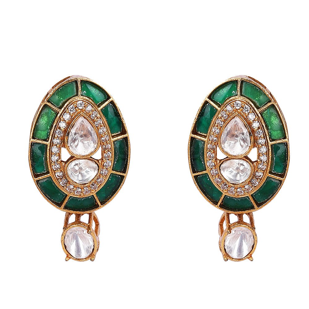 exquisite green and gold Choker necklace set, complemented by matching earrings - Auraa Trends - Choker - Earrings set