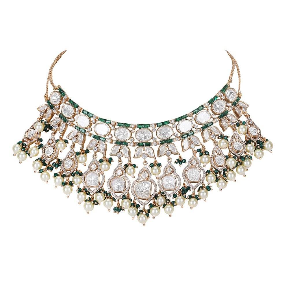 Exquisite Kundan Bridal Choker Necklace Set with Maangtikka - Auraa Trends
