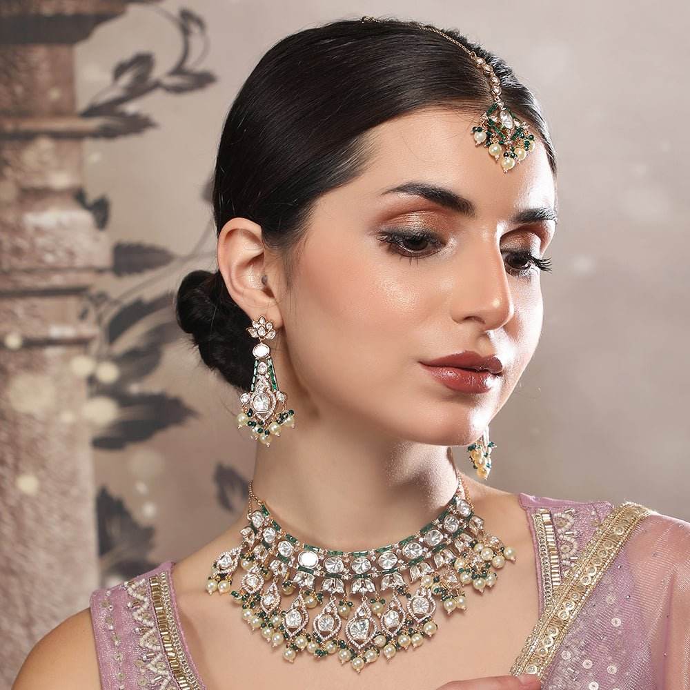 Exquisite Kundan Bridal Choker Necklace Set with Maangtikka - Auraa Trends