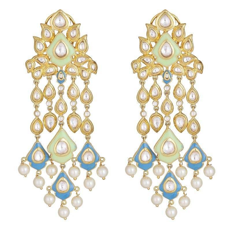 Exquisite Kundan Chandelier Earrings with Multi-Colored Stones - Auraa Trends