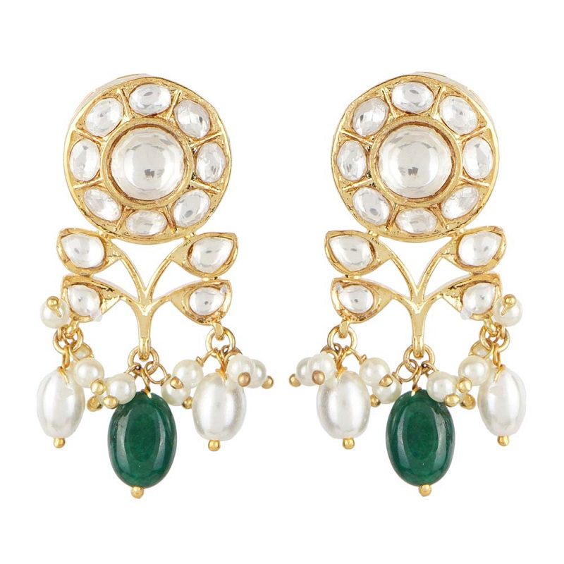Exquisite Kundan Necklace Set - Auraa Trends - Necklace Set - Auraa Trends - Pearl and Green Bead Kundan Choker Necklace Set