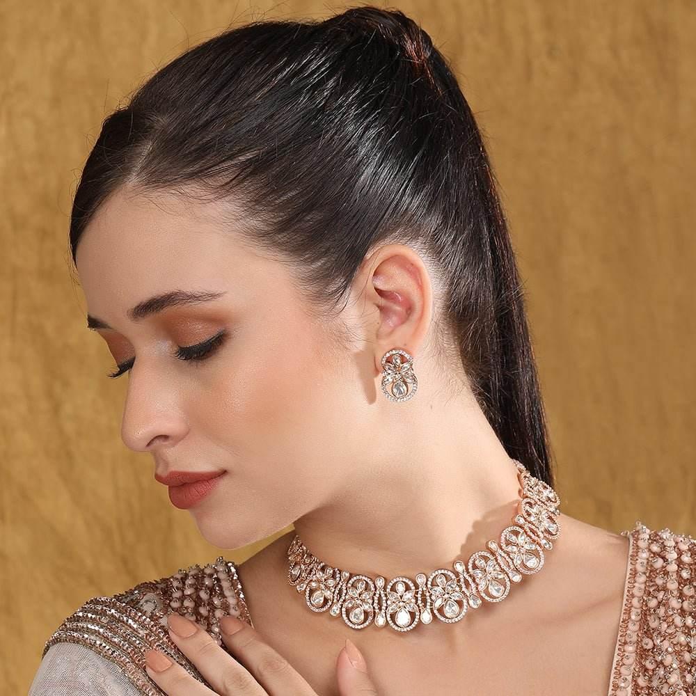 Exquisite Kundan & Pearl Choker Necklace Set - Auraa Trends