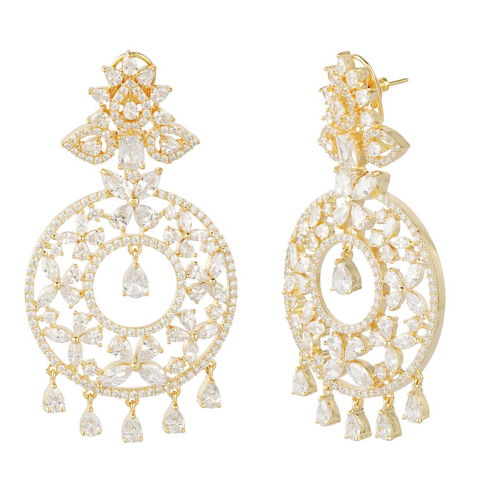 Exquisite Moissanite Chandelier Earrings - Auraa Trends - Chandelier Earrings - Shop Rhodium Plated Set Online in India